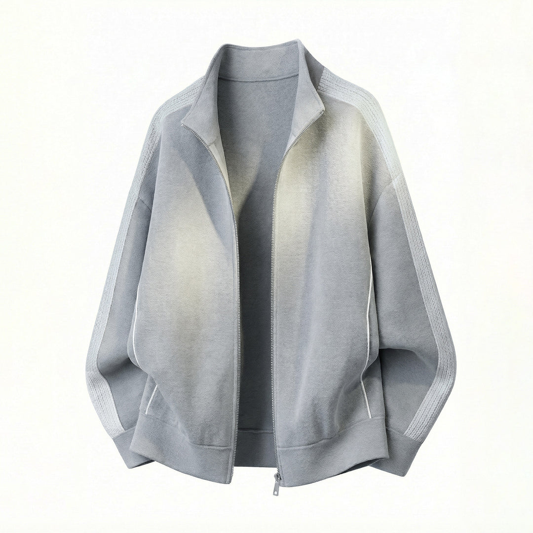 Herren Oversize-Zipjacke aus Fleece mit Stehkragen und strukturierten Ärmeleinsätzen Nord Taschen