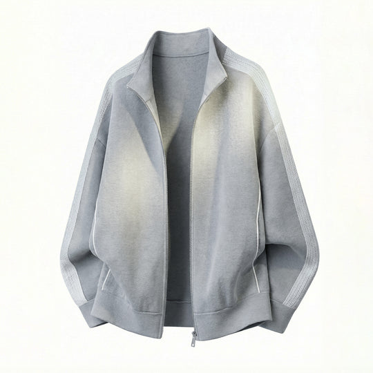 Herren Oversize-Zipjacke aus Fleece mit Stehkragen und strukturierten Ärmeleinsätzen Nord Taschen
