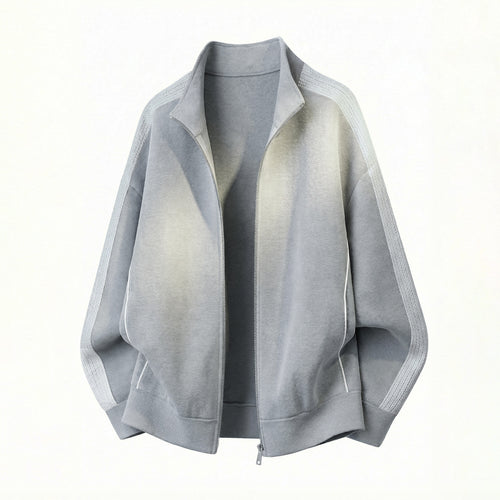 Herren Oversize-Zipjacke aus Fleece mit Stehkragen und strukturierten Ärmeleinsätzen Nord Taschen