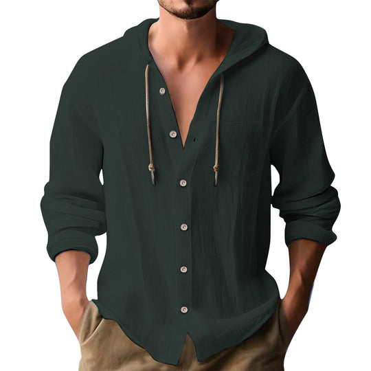 Herren lässiges Kapuzenshirt mit Knopfleiste und praktischen Taschen