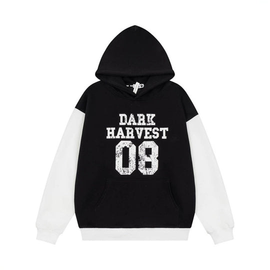 Damen Kapuzen-Sweatshirt im College-Style mit Kontrastärmeln, Kängurutasche und Vintage-Print Nord Taschen