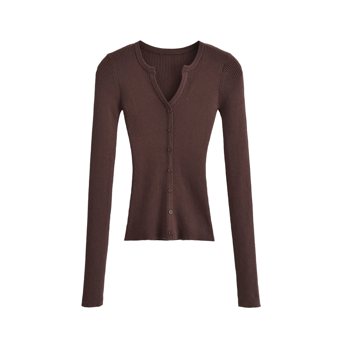 Damen Gerippte Feinstrick-Cardigan mit tiefem V-Ausschnitt und Knopfleiste Nord Taschen