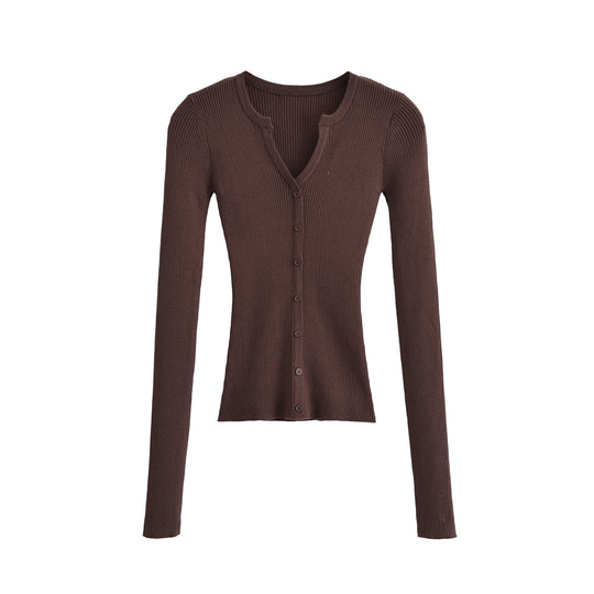 Damen Gerippte Feinstrick-Cardigan mit tiefem V-Ausschnitt und Knopfleiste Nord Taschen