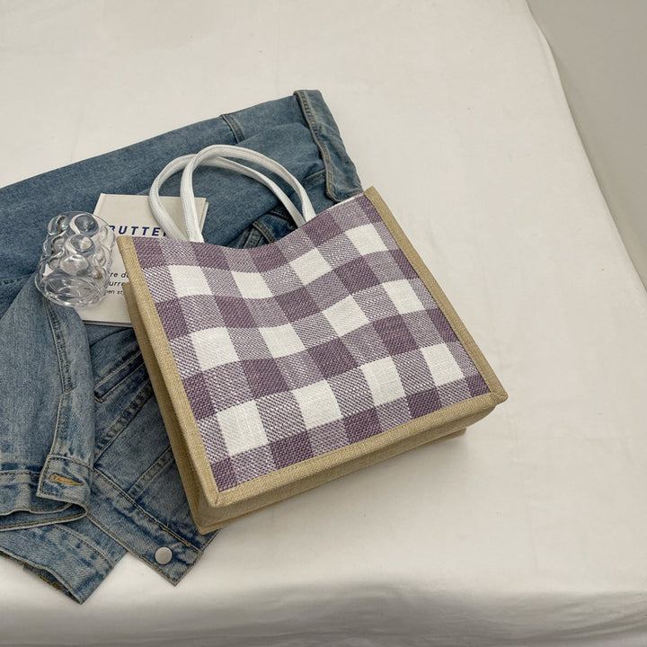 Damen Shopper-Tasche mit kariertem Design und verspielten Pompons Nord Taschen