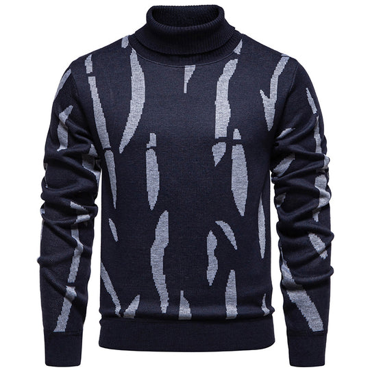 Herren Strukturierter Rollkragenpullover mit abstraktem Jacquardmuster und gerippten Abschlüssen Nord Taschen