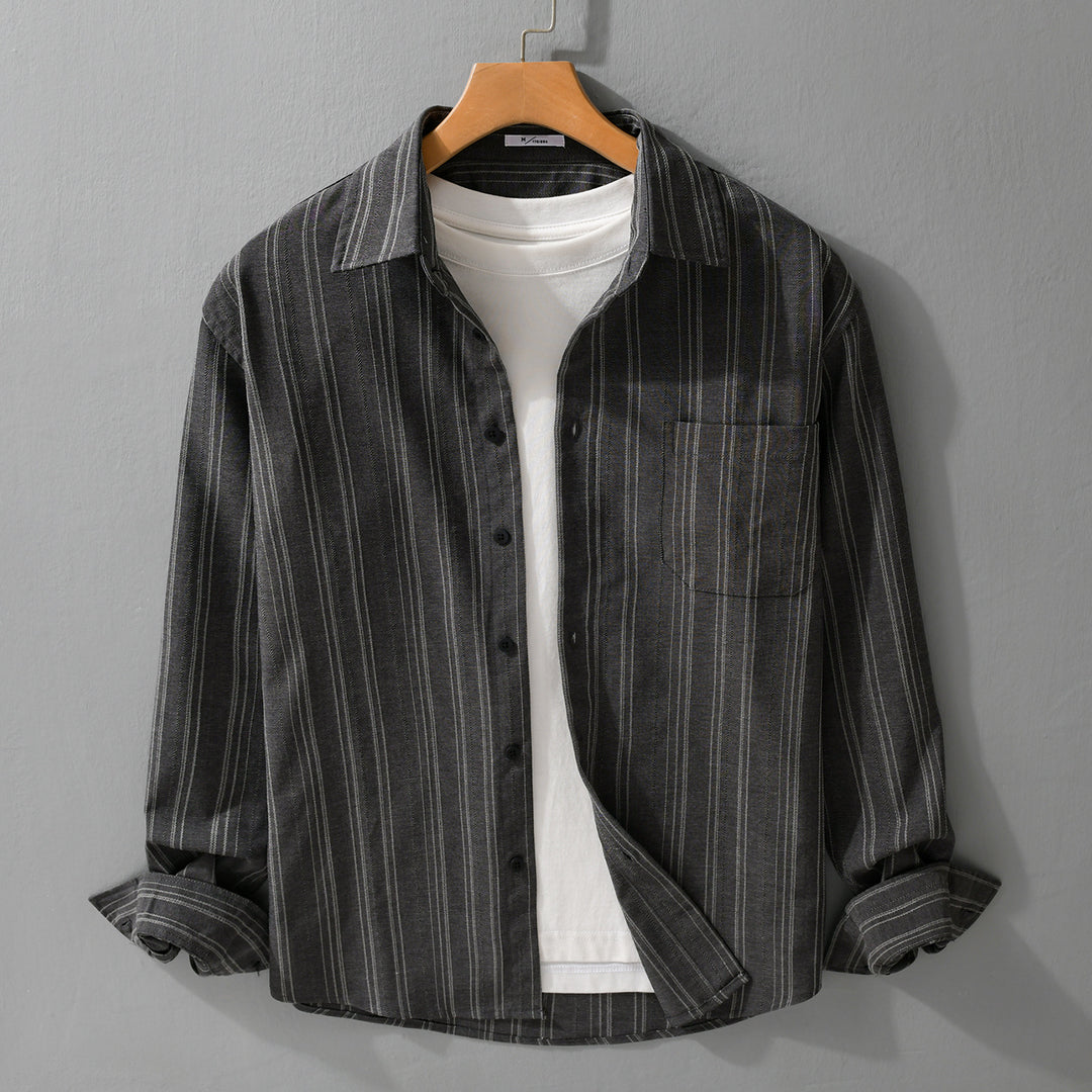 Herren Relaxed-Stripe Hemdjacke aus feinem Baumwoll-Twill mit aufgesetzter Brusttasche Nord Taschen