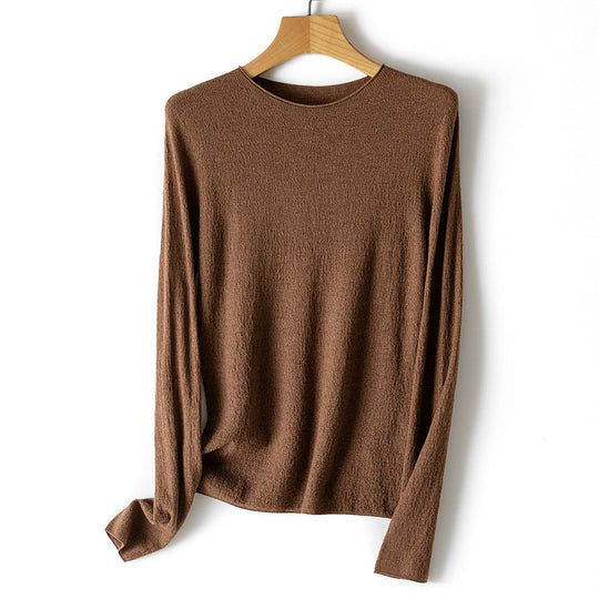 Damen Leichter strukturierter Langarm-Strickpullover mit Rundhals und feiner Crinkle-Optik Nord Taschen