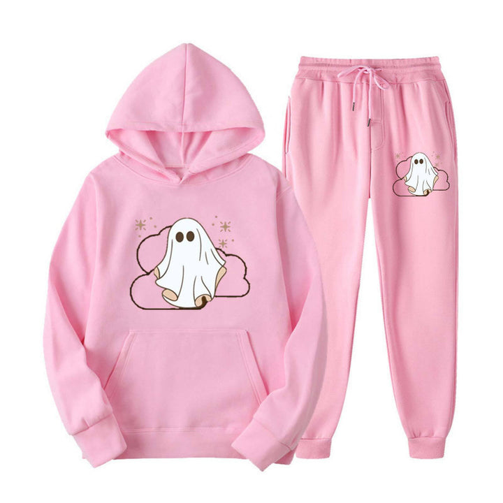 Unisex kuscheliger Kapuzenpullover und Jogginghose Set mit Halloween-Geistprint Nord Taschen