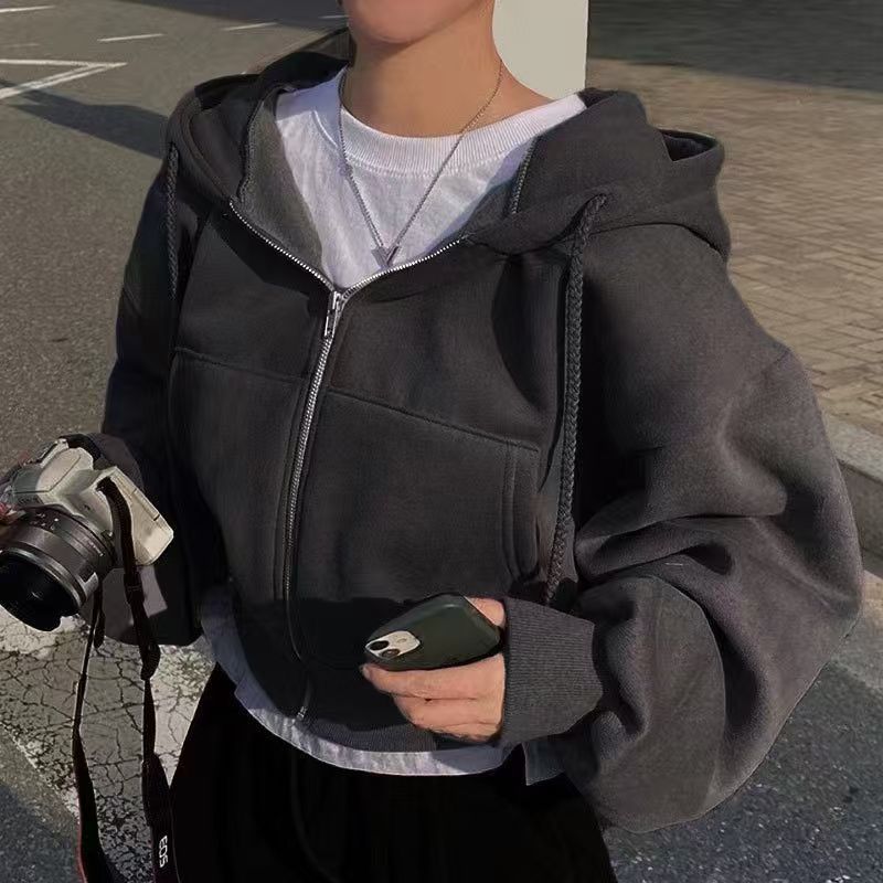 Damen Cropped Hoodie mit Reißverschluss und lässigem Stil - Arvani