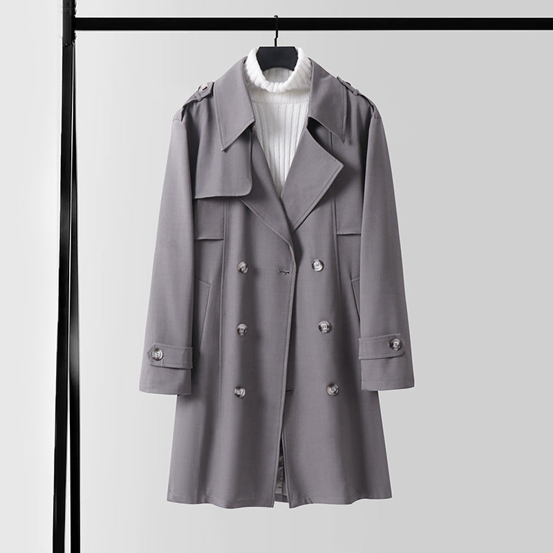 Damen Doppelreihiger Kurztrenchcoat aus leichtem Wollmix mit soften Fall und Schulterklappen Nord Taschen