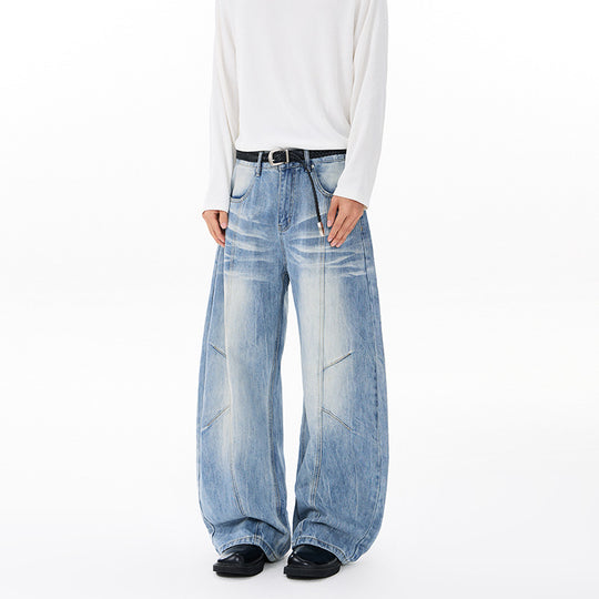 Unisex Extravagante weite Denim-Palazzohose mit tiefem Schritt und markanten Paneilnähten Nord Taschen