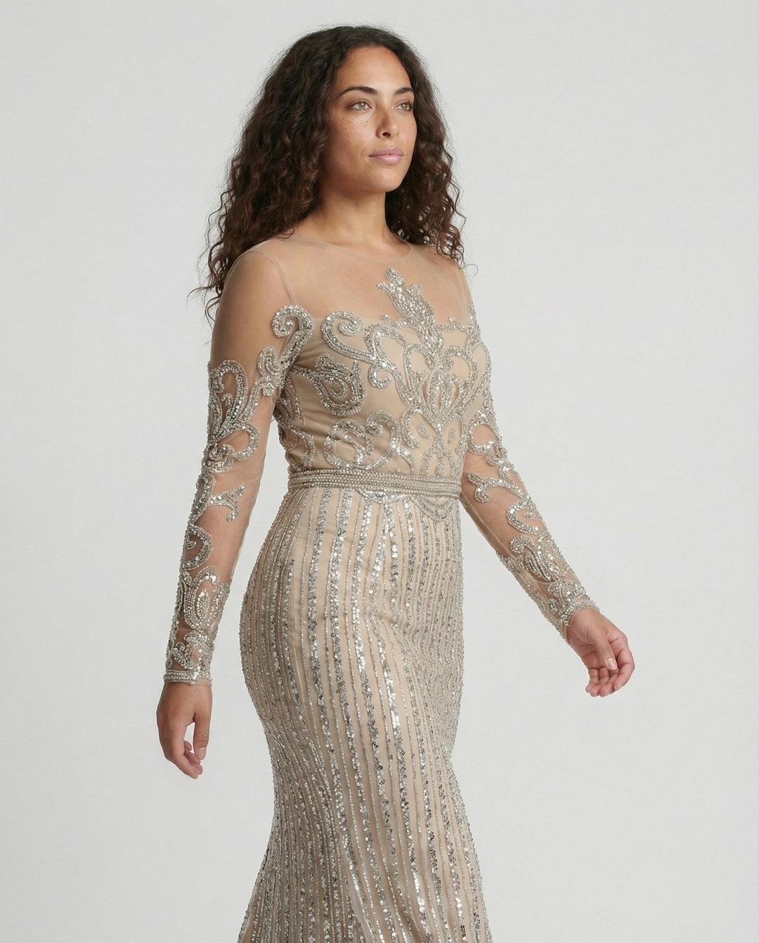Damen-Nachtschlaf Ballkleid mit Halbtransparentem Stoff und Juwelen - Vittorelli