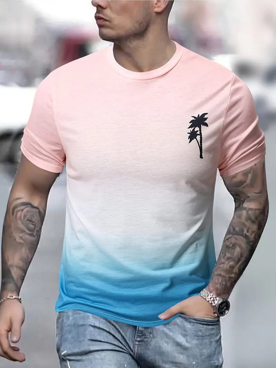 Herren T-Shirt mit modernem Farbverlauf und Palmenstickerei - Arvani