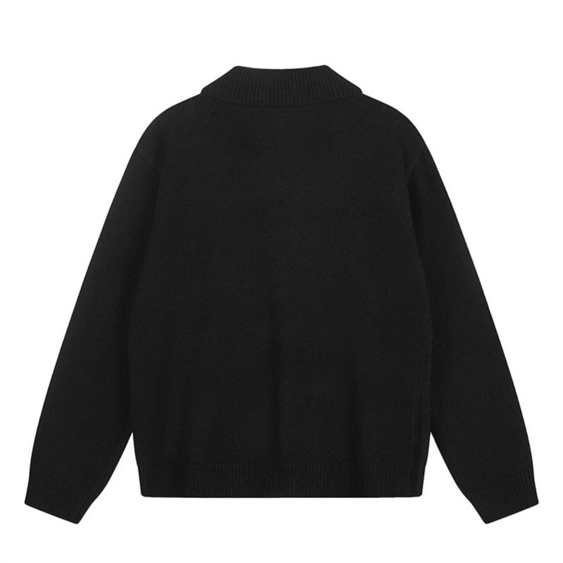 Damen Strick-Cardigan mit Hemdkragen, Knopfleiste und Statement-Patch Nord Taschen