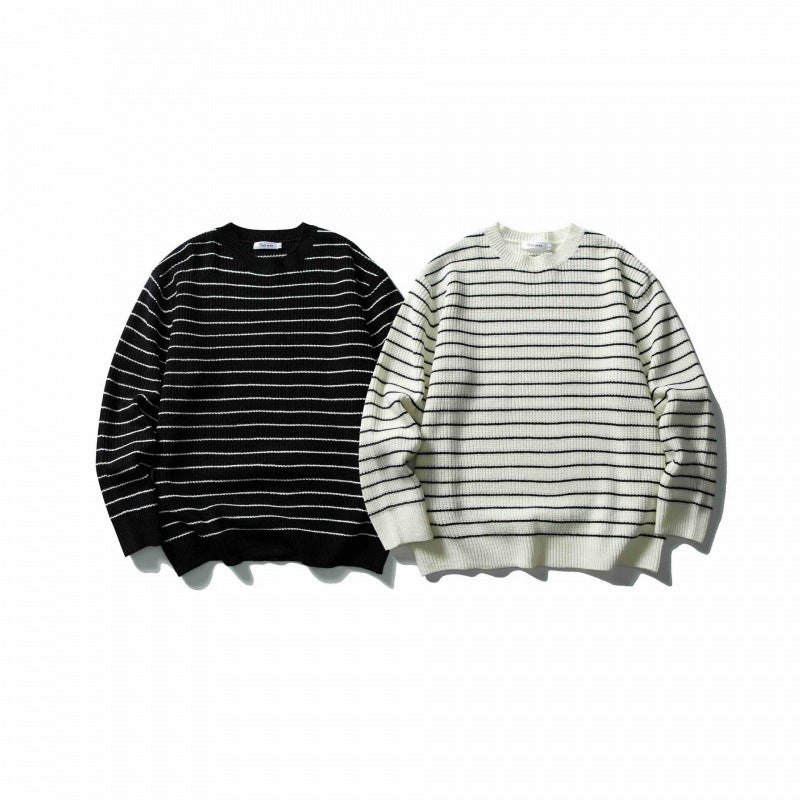 Unisex Oversize Streifen-Strickpullover mit Rundhalsausschnitt und geripptem Saum Nord Taschen