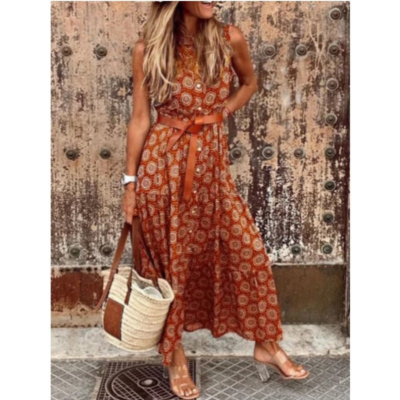 Damen Bohemian Maxi Kleid mit verstellbarem Gürtel