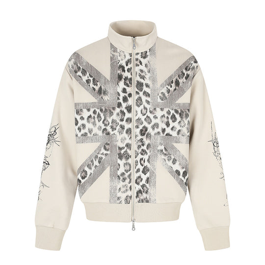 Damen Zip-Sweatjacke mit Stehkragen und Leoparden‑Union‑Jack‑Print Nord Taschen