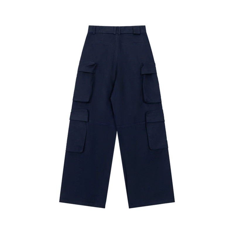 Damen Weite Cargo-Palazzo-Hose mit Mehrfach-Taschen, hoher Taille und Statement-Print Nord Taschen