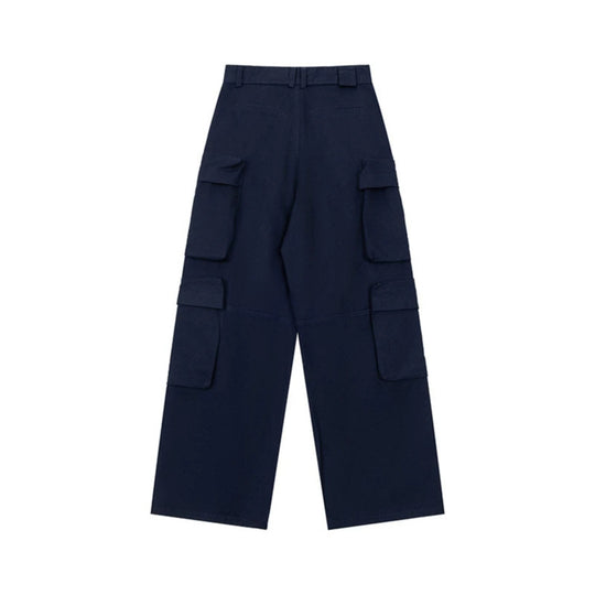 Damen Weite Cargo-Palazzo-Hose mit Mehrfach-Taschen, hoher Taille und Statement-Print Nord Taschen
