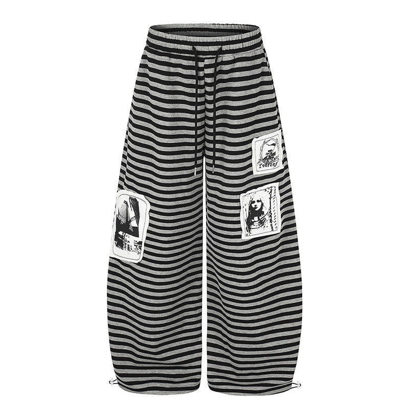 Damen Weite Palazzo-Loungehose mit hohem Komfortbund, Tunnelzug und Fotopatch-Details Nord Taschen