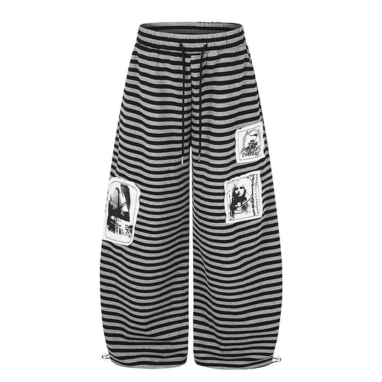 Damen Weite Palazzo-Loungehose mit hohem Komfortbund, Tunnelzug und Fotopatch-Details Nord Taschen