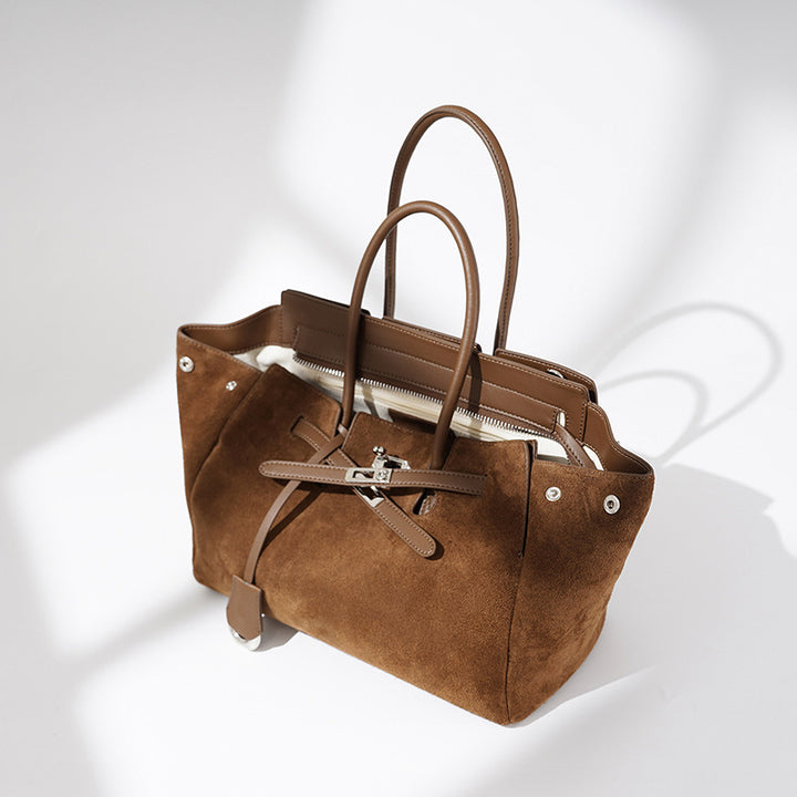 Damen großzügige Wildleder-Handtasche mit innovativem Verschluss Nord Taschen