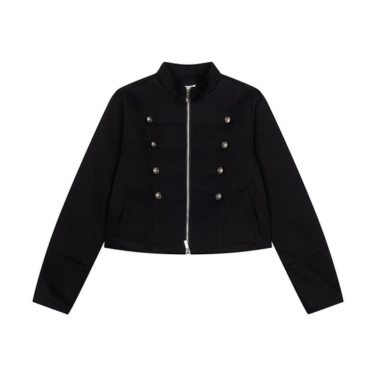 Damen kurze taillierte Militärjacke mit Stehkragen, Zierknopfreihen und Zwei‑Wege‑Reißverschluss Nord Taschen
