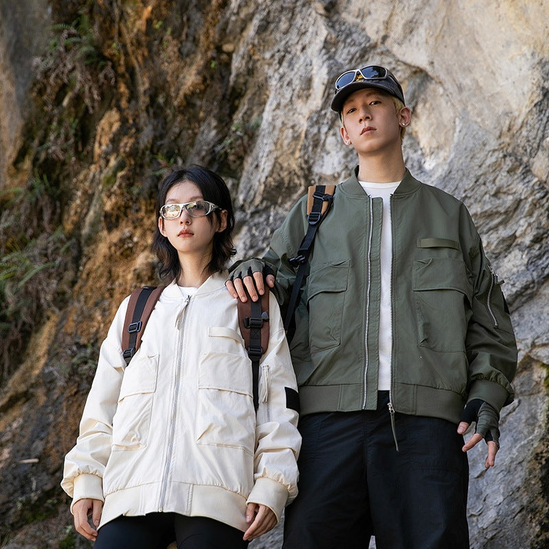 Damen Oversize Multifunktionale Field-Bomberjacke mit Cargo-Taschen & gerippten Bündchen Nord Taschen