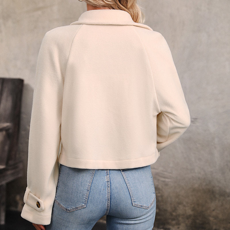 Damen Kurzjacke Doppelreihig Wollmix mit Reverskragen und Krempelärmeln Nord Taschen