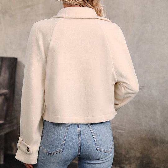 Damen Kurzjacke Doppelreihig Wollmix mit Reverskragen und Krempelärmeln Nord Taschen