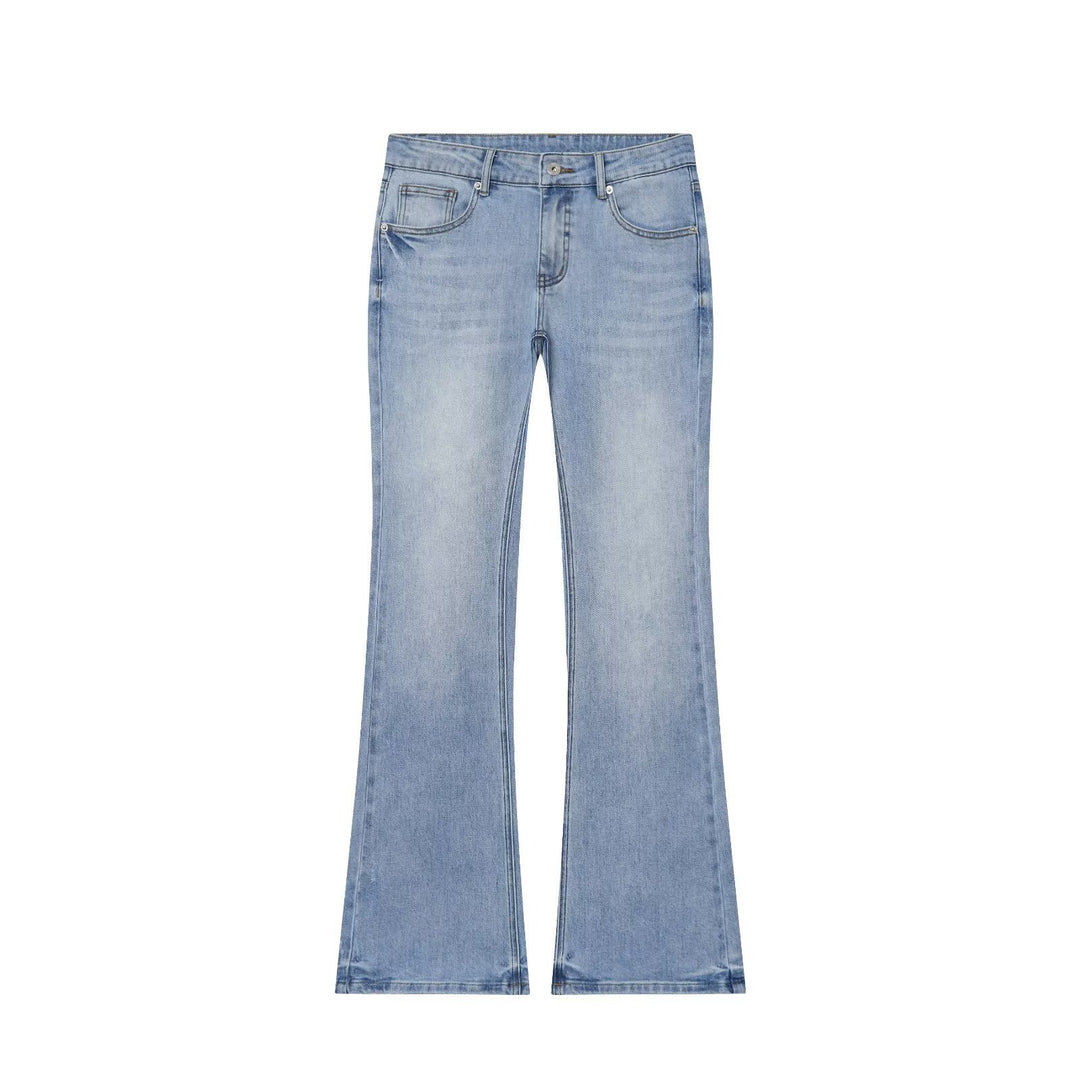 Damen Hochgeschnittene Schlaghose-Jeans mit dezenter Used-Waschung und Fünf-Taschen-Design Nord Taschen