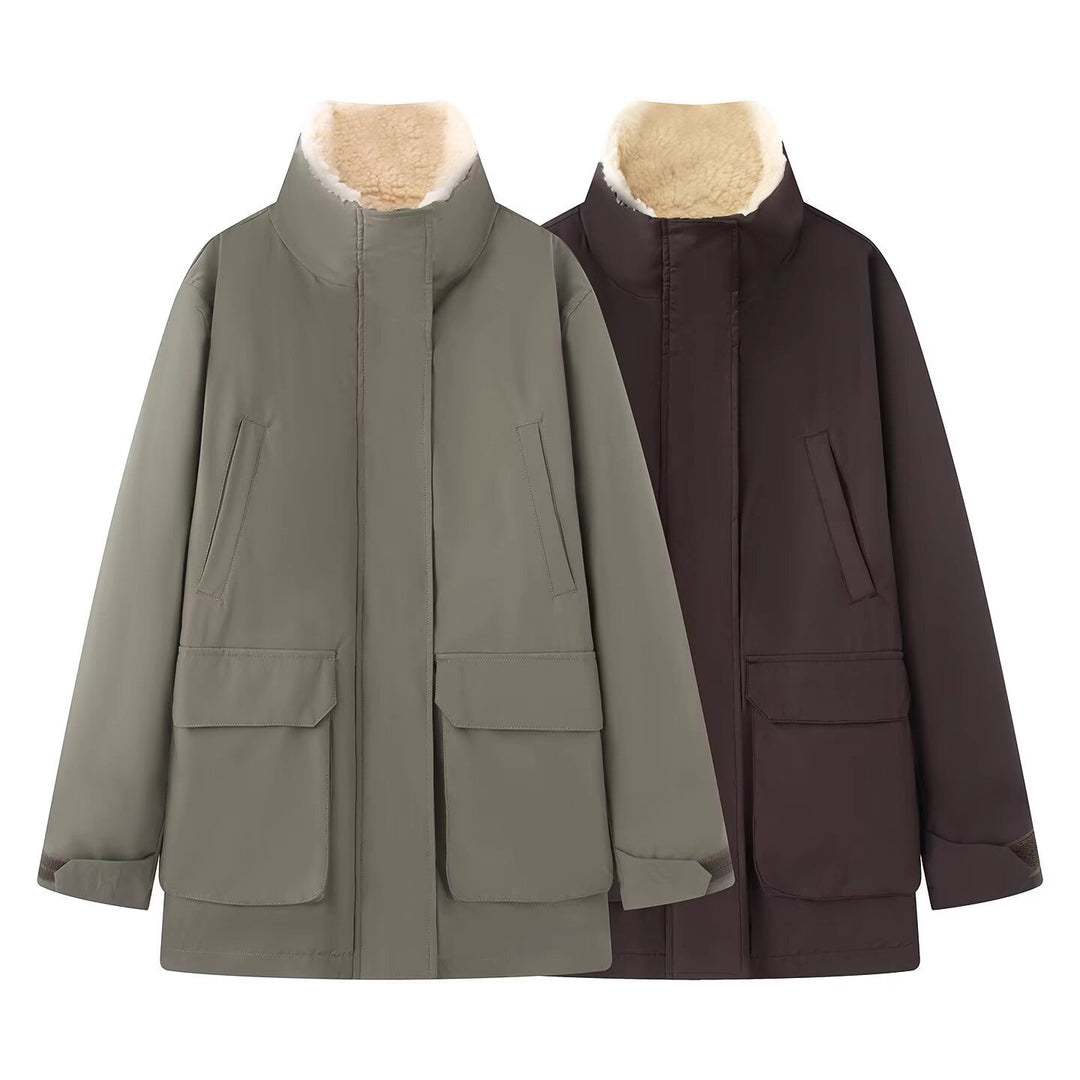Damen Wattierte Parka‑Jacke mit hohem Teddykragen und aufgesetzten Klappentaschen Nord Taschen