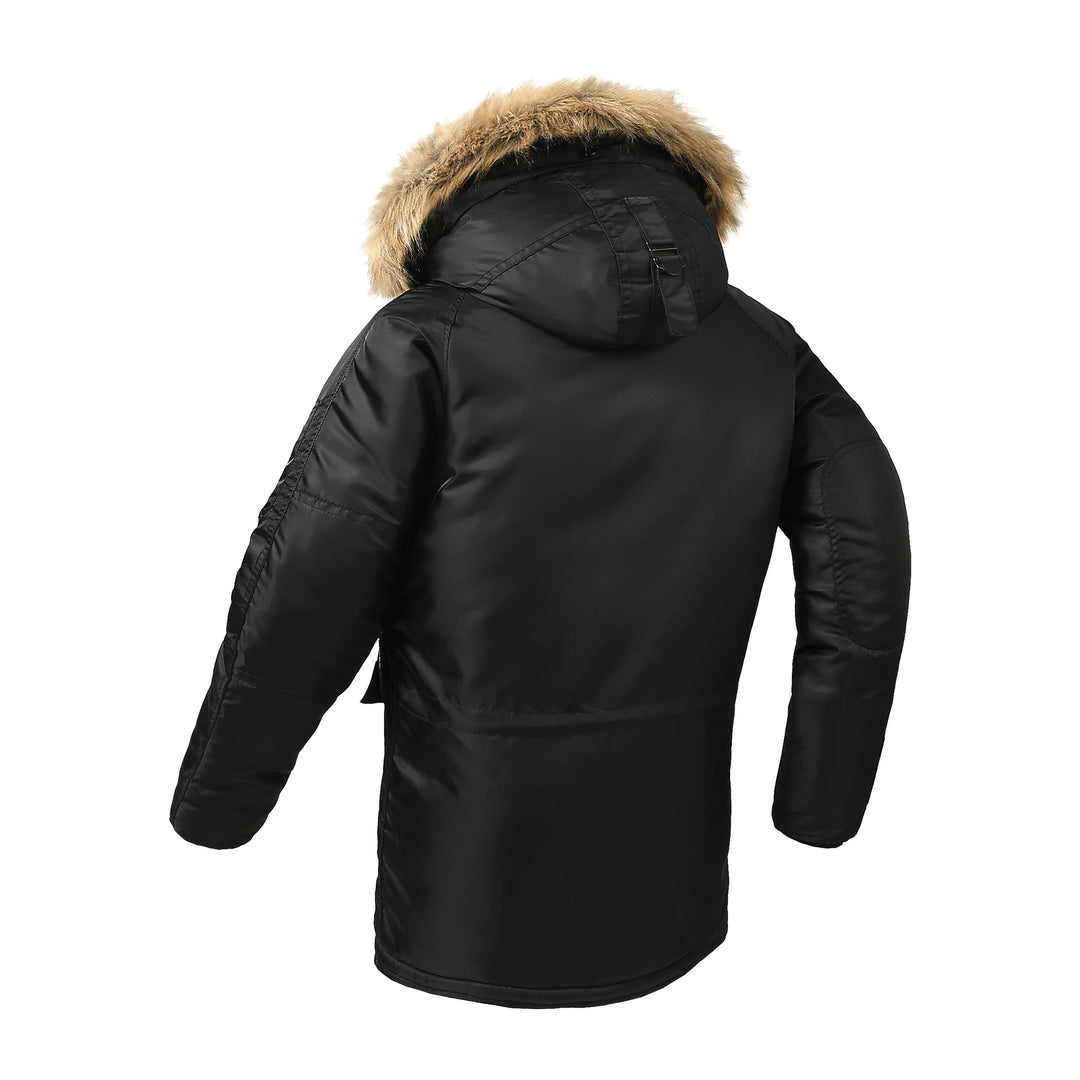 Herren langer thermoisolierter Parka mit Kunstfellkapuze und Utility‑Taschen Nord Taschen