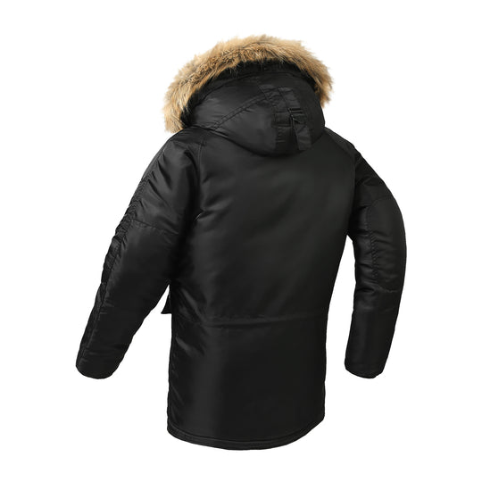 Herren langer thermoisolierter Parka mit Kunstfellkapuze und Utility‑Taschen Nord Taschen