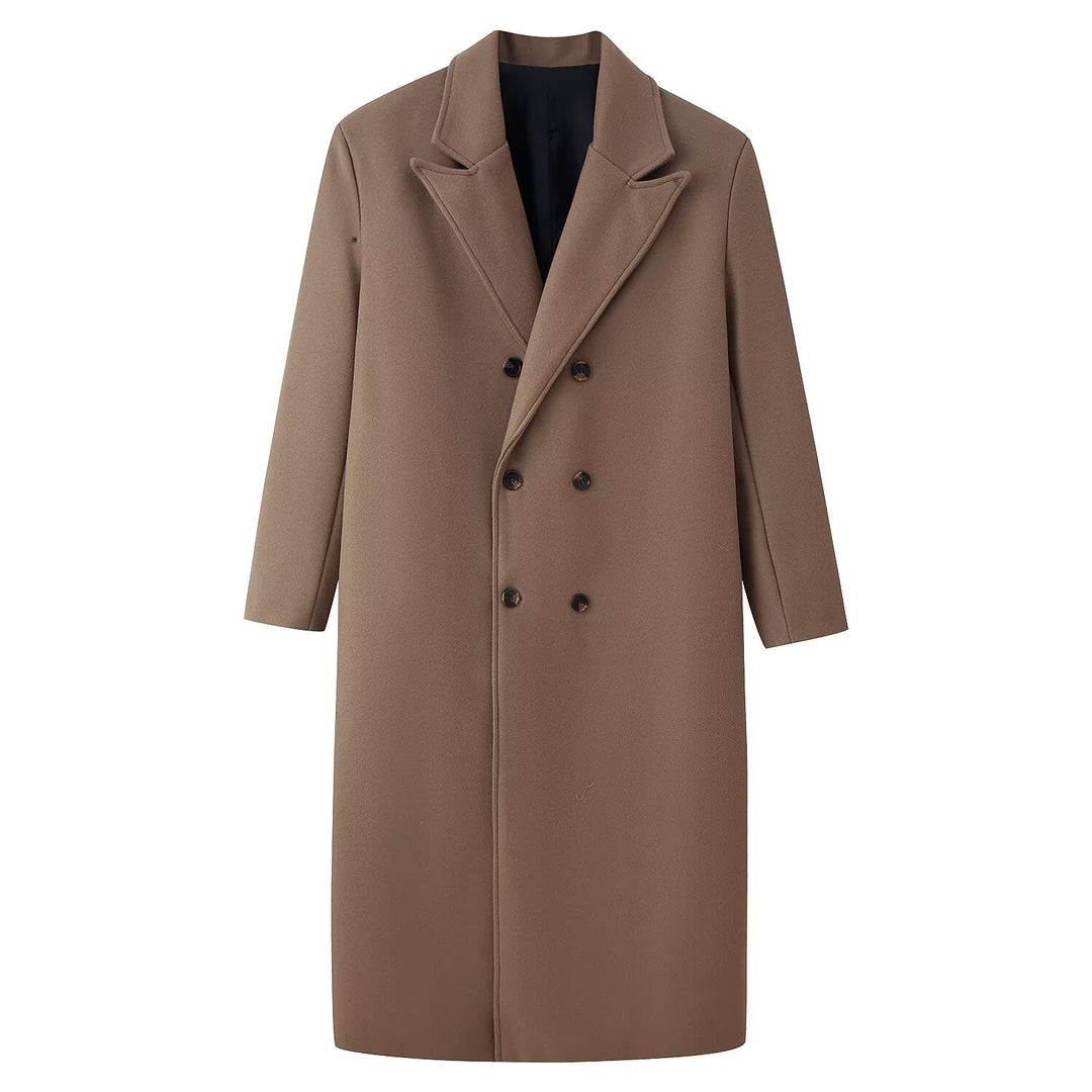 Damen 30+ langer doppeltreihiger Wollmix‑Mantel mit Reverskragen und geradem Schnitt Nord Taschen