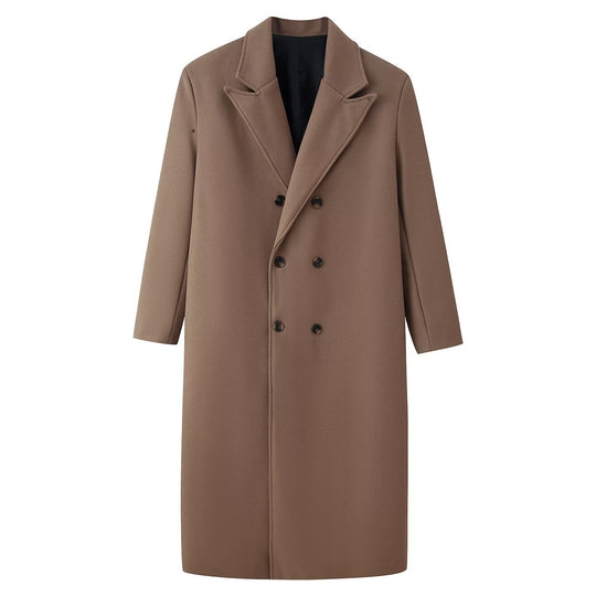 Damen 30+ langer doppeltreihiger Wollmix‑Mantel mit Reverskragen und geradem Schnitt Nord Taschen