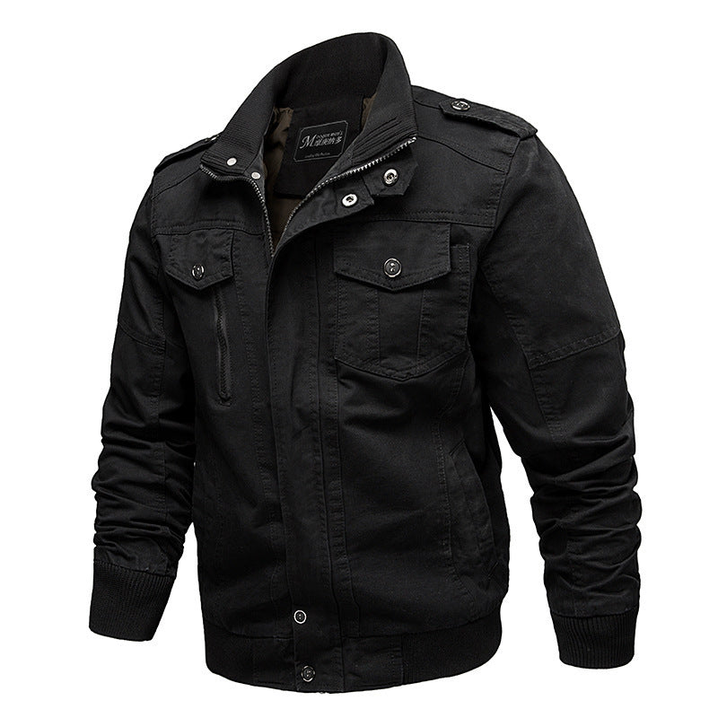 Herren  leichter Baumwoll-Canvas Fliegerjacke mit Schulterklappen, verdecktem Reißverschluss und multifunktionalen Taschen Nord Taschen