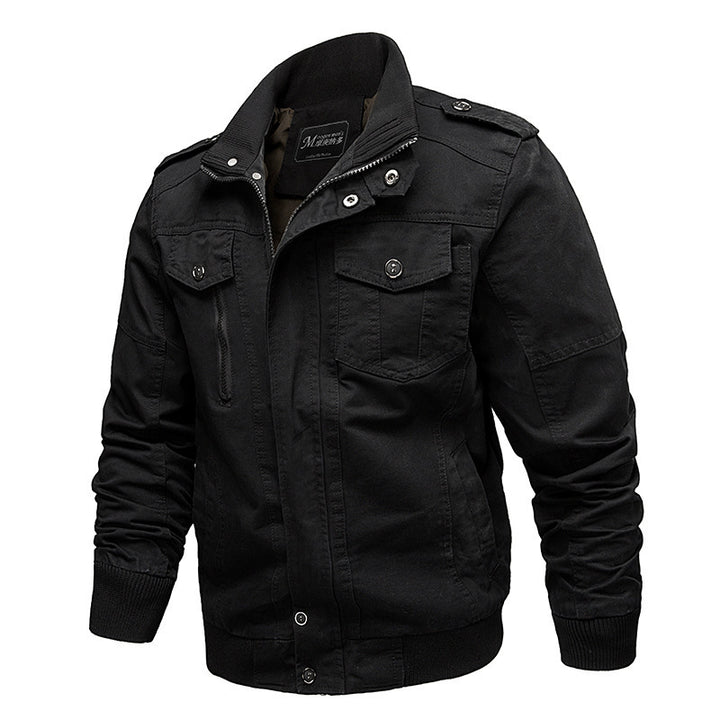 Herren  leichter Baumwoll-Canvas Fliegerjacke mit Schulterklappen, verdecktem Reißverschluss und multifunktionalen Taschen Nord Taschen