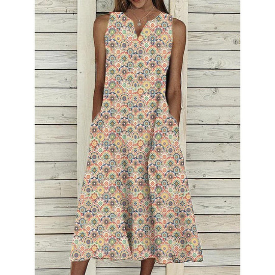 Damen Midi-Kleid mit tiefem V-Ausschnitt, Knopfdetails und praktischen Taschen