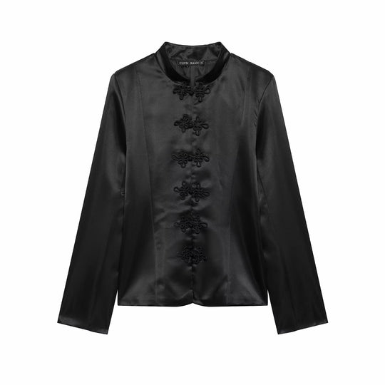 Damen Satinjacke im chinesischen Stil mit Stehkragen und Zierknotverschlüssen Nord Taschen