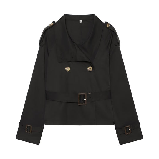 Damen Kurztrench im Boxy‑Stil mit doppelreihigem Verschluss, Schnallenärmeln und Taillengürtel Nord Taschen