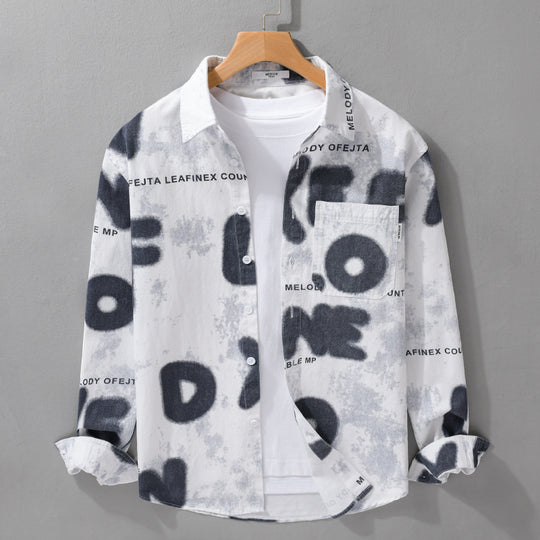 Herren Lockeres Baumwollhemd im Street‑Art‑Print mit aufgesetzter Brusttasche Nord Taschen