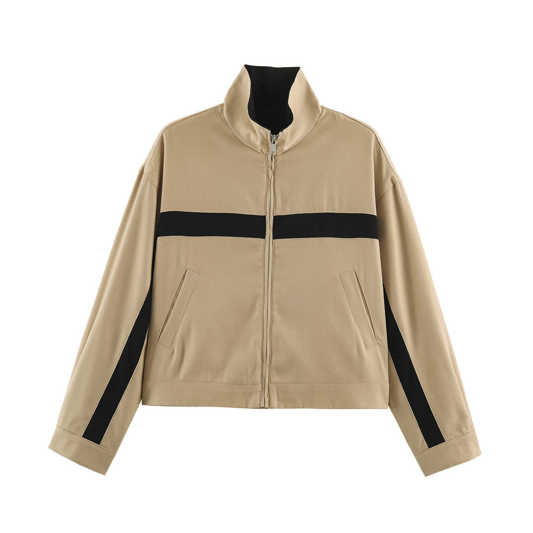 Damen Boxy-Cropped-Übergangsjacke mit Stehkragen, kontraststreifen und Eingrifftaschen Nord Taschen