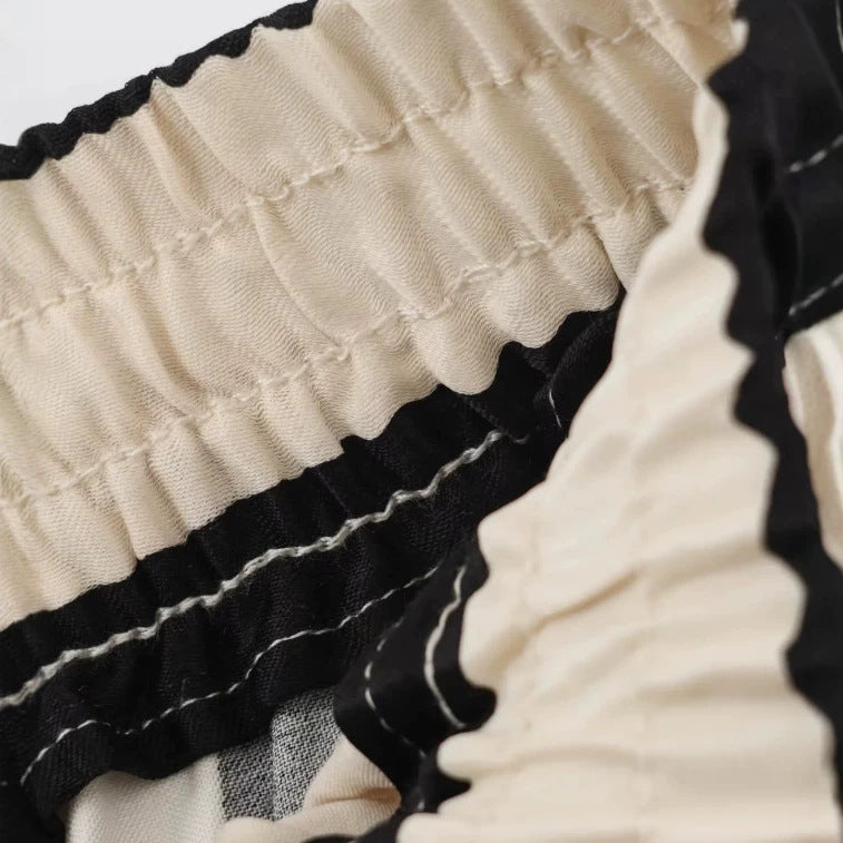 Damen Weite High‑Waist Palazzohose mit vertikalem Streifenmuster und elastischem Bund Nord Taschen