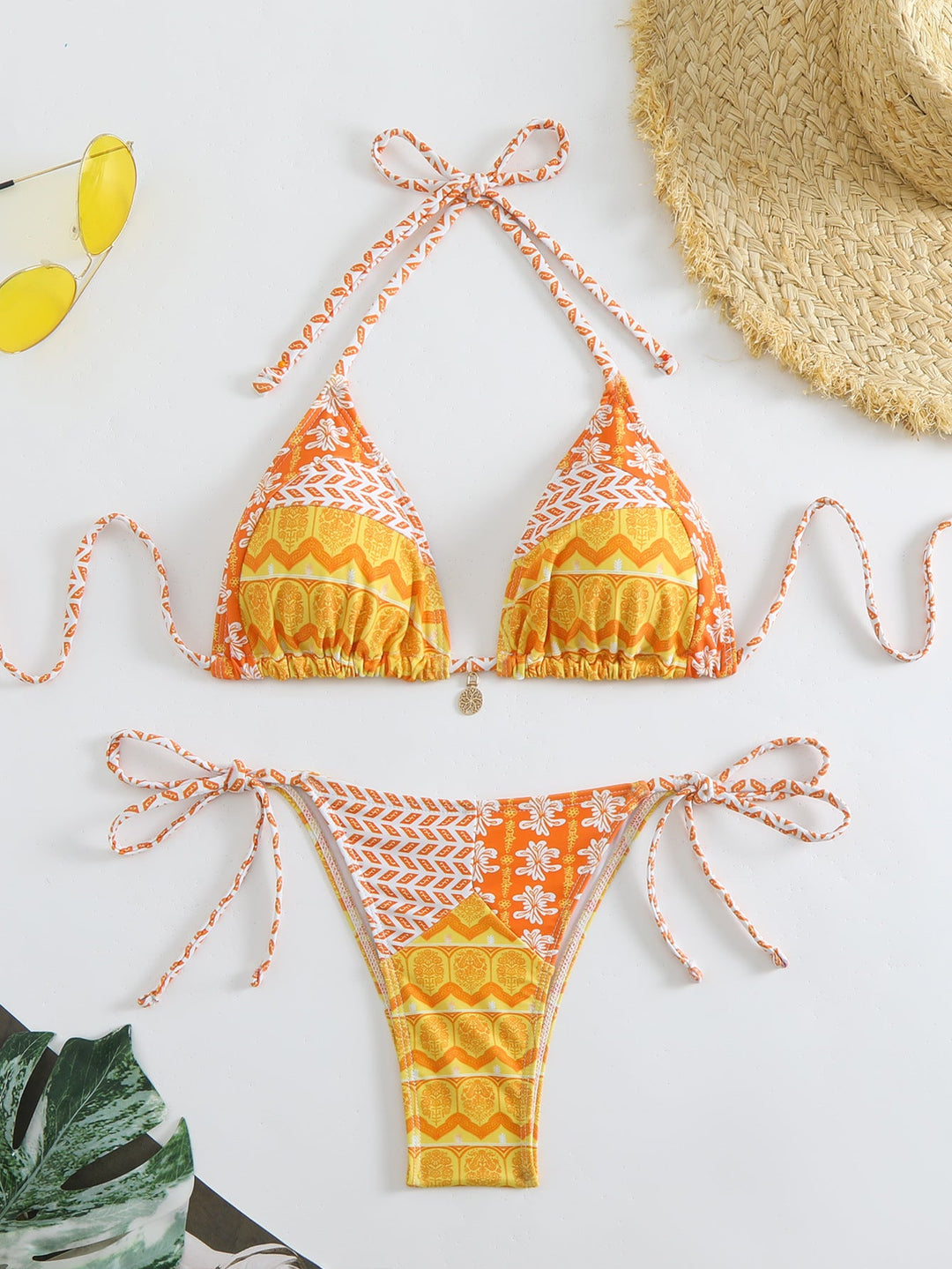 Damen Triangel-Bikini mit liNord Taschenevollem Blumenmuster und verstellbaren Trägern