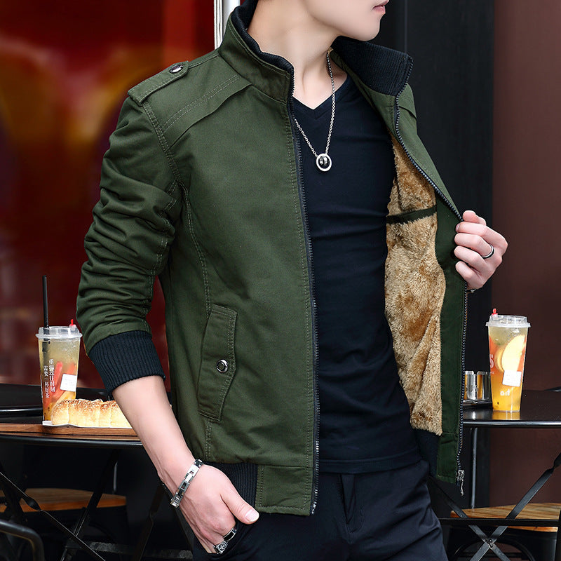 Herren leichter Canvas‑Bomber mit Teddyfleece‑Innenfutter, Epauletten und Rippbündchen Nord Taschen
