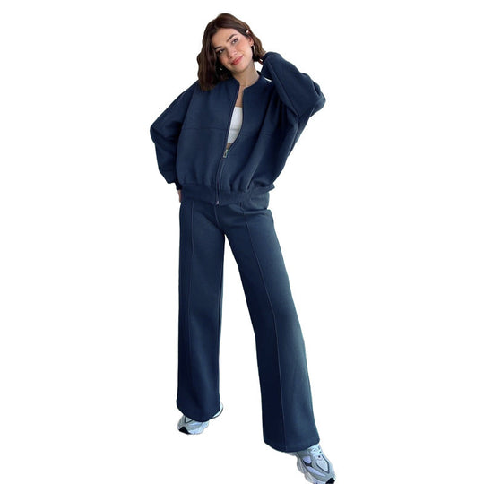 Damen lässiges Freizeit-Set aus weichem Sweatstoff mit hohem Kragen und weitem Schnitt