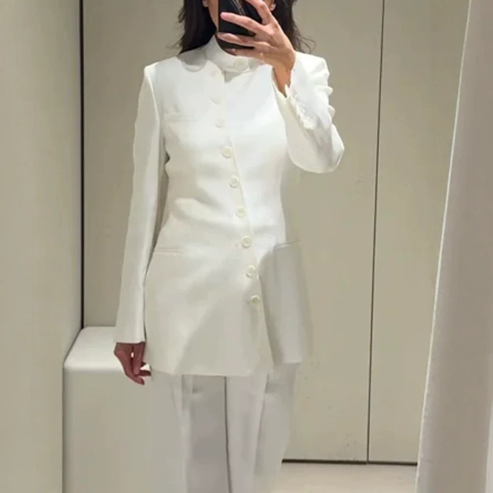 Damen Longline-Blazer mit Stehkragen und schmaler Silhouette Nord Taschen