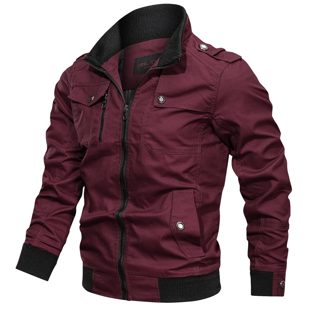 Herren Canvas-Fieldjacke im Bomberstil mit Rippsaum, Stehkragen und Utility-Taschen Nord Taschen