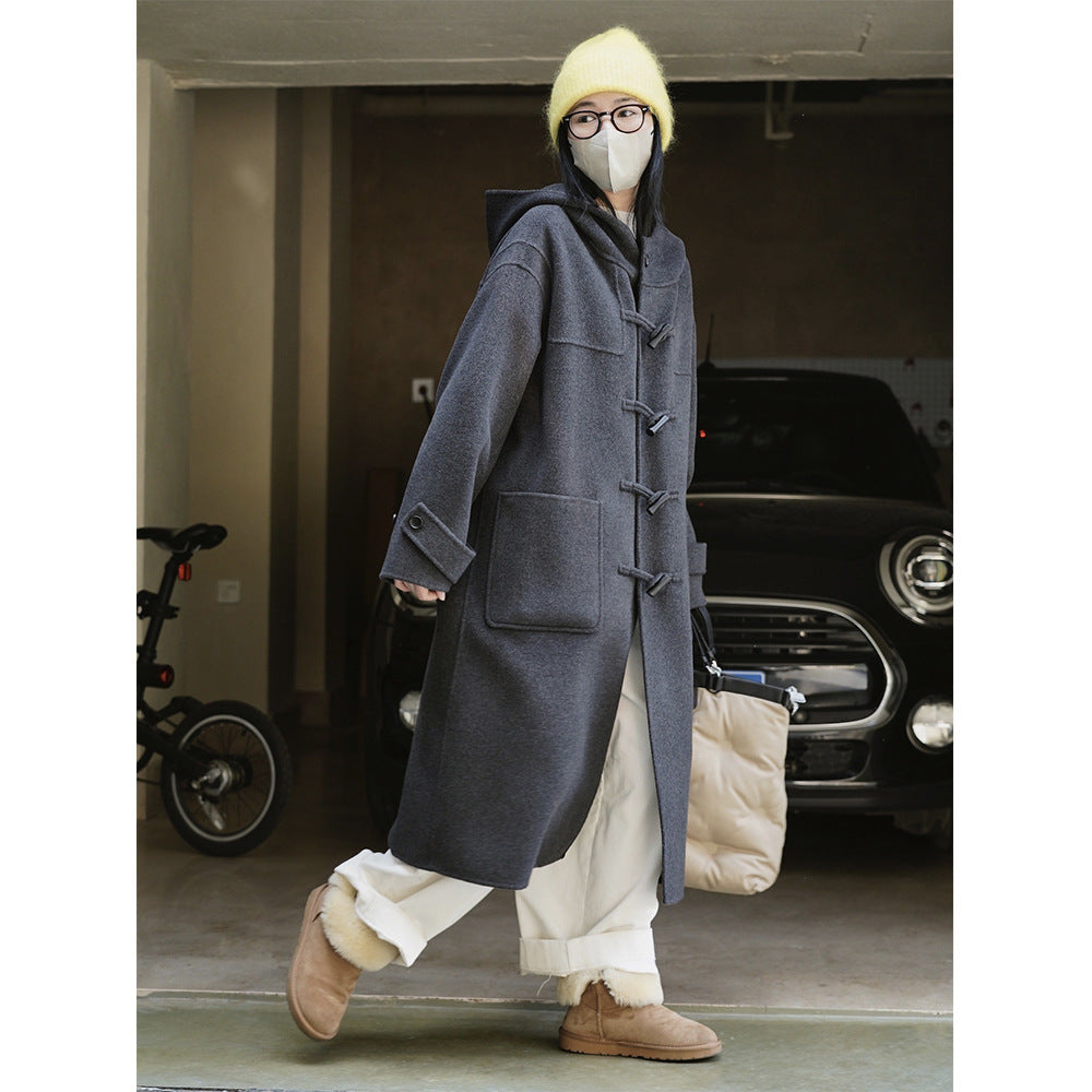 Damen Oversized Dufflecoat aus Wollmix mit Kapuze und Knebelverschlüssen Nord Taschen